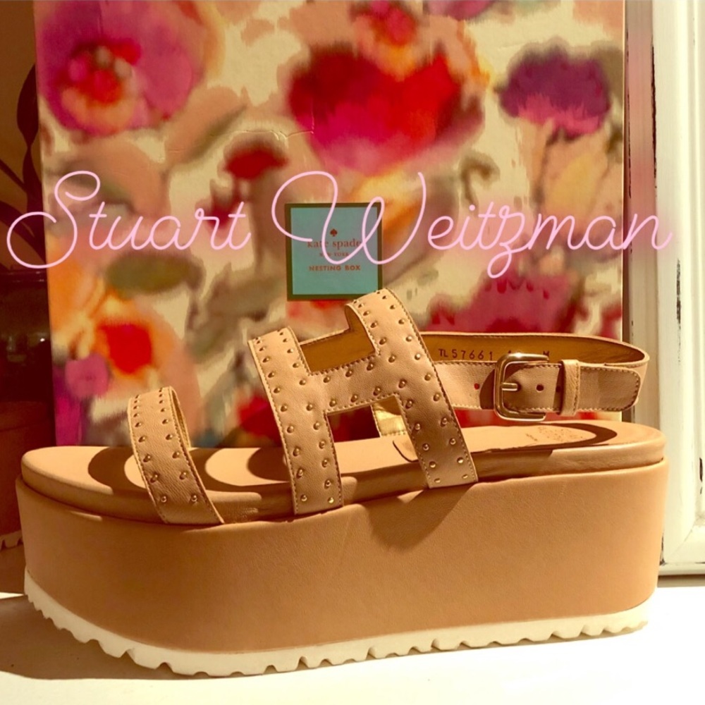 Stuart Weitzman Beige Studded Platform Sandals - image 1